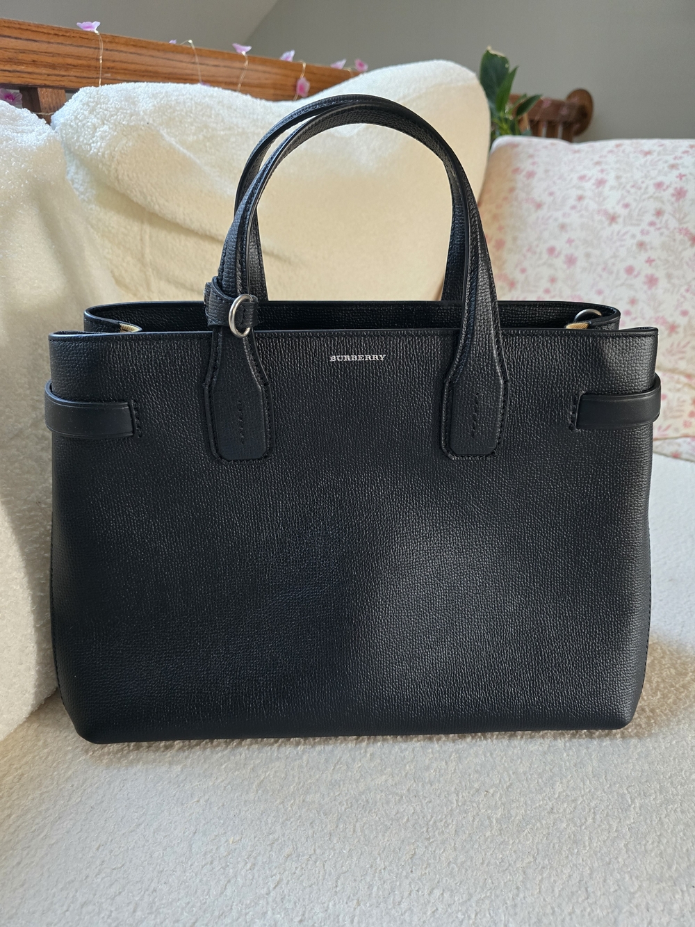 Burberry Black Pebbled Leather Double-Handle Tote